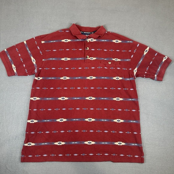 Wrangler Other - Wrangler Men's Short Sleeve Red Pocket Polo Aztec Western Shirt Size Large